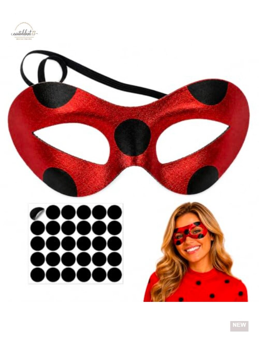 Ladybug Eye Mask with Dot Patch Sheet Halloween Cosplay Costume One Size